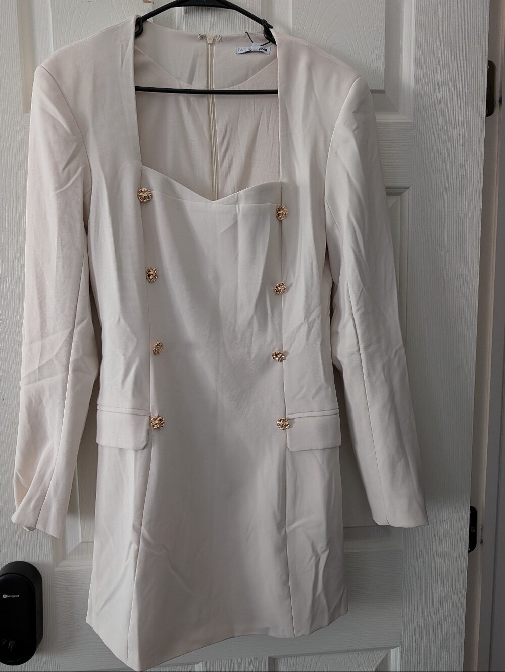 Fashion Nova Cream Double-Breasted Blazer Dress with Gold Buttons
